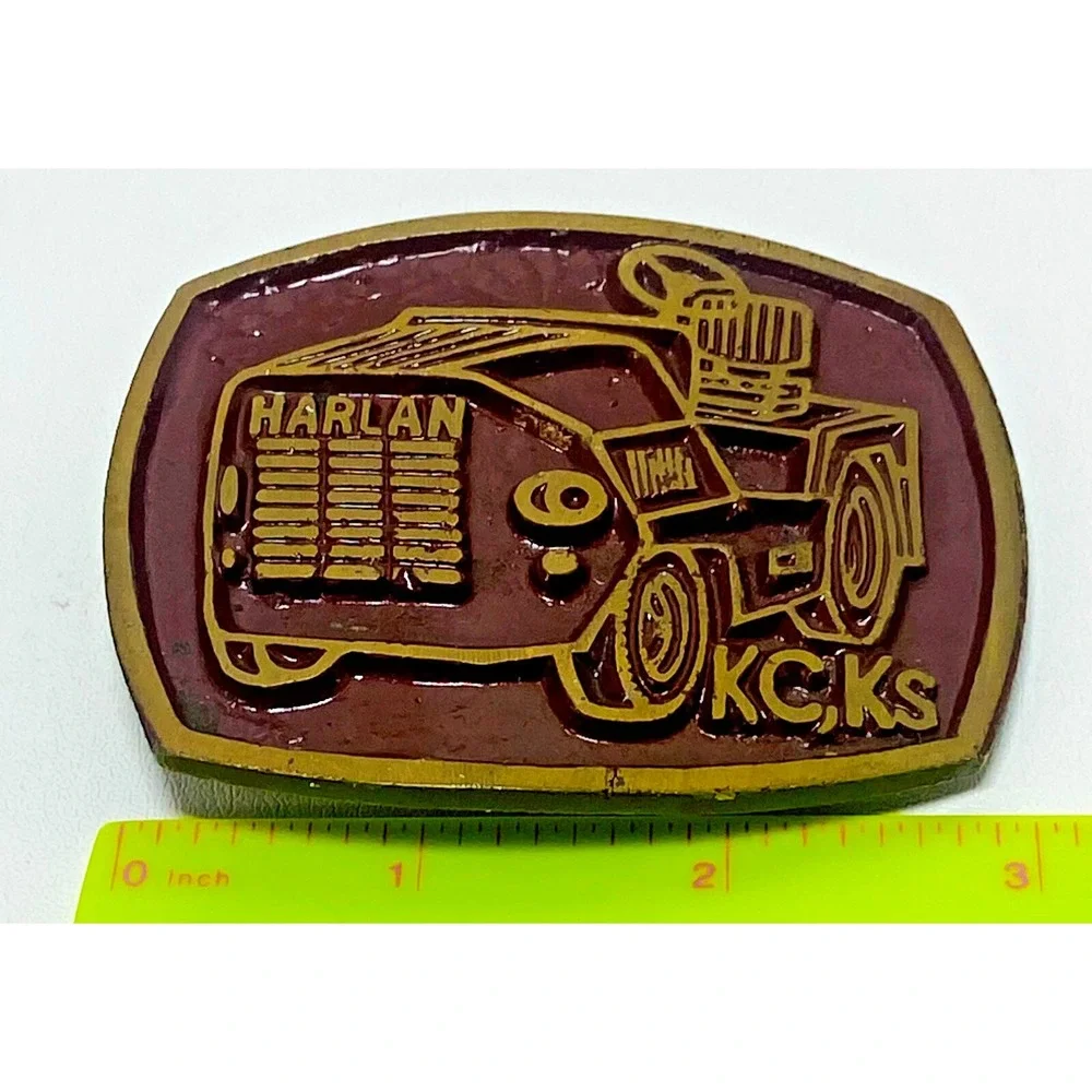 Vintage Harlan KC,KS KCK‎ Kansas City Kansas Belt Buckle Tractor Metal Painted